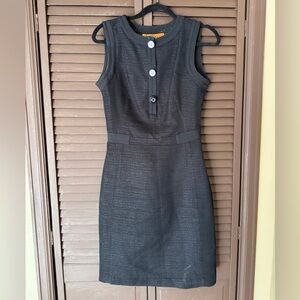 Tory Burch Black Tweed Sheath Dress Sleeveless Knee Length Button Detail Size 8